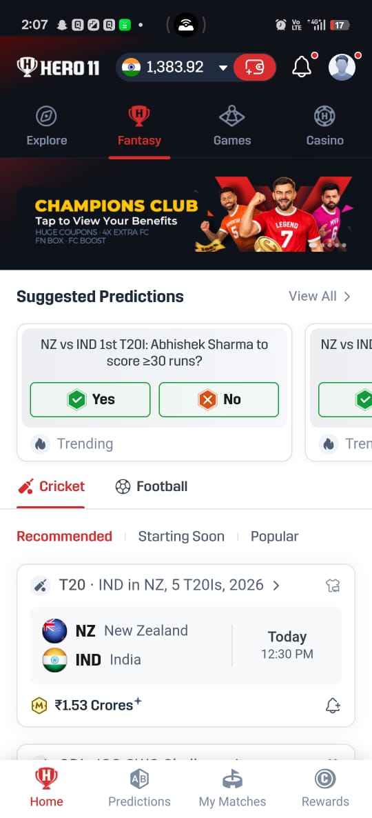 Hero11 Fantasy Sports Cricket Match Predictions and T20 Lineups
